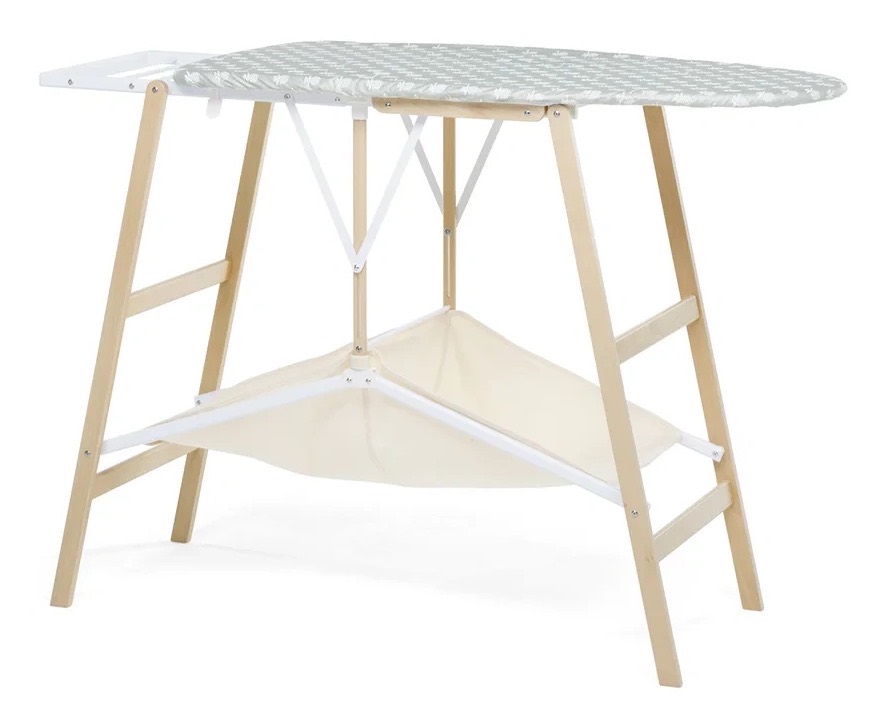Drewniana deska do prasowania Foppapedretti Stretching Natural z półką z tkaniny pod blatem
