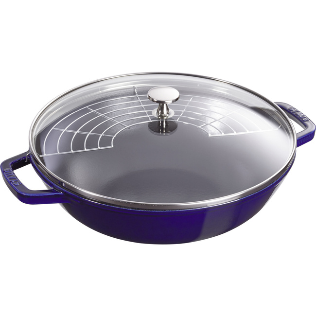 Wok żeliwny z pokrywką 30 cm, niebieski - Staub