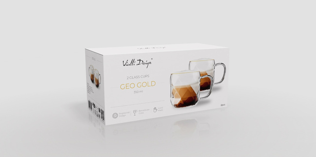 filiżanki 350 ml ze złotym rantem Geo Gold - Vialli Design