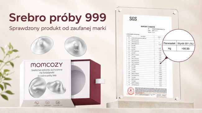Momcozy NS005 osłonki na piersi srebro próby 999 45mm 2 sztuki