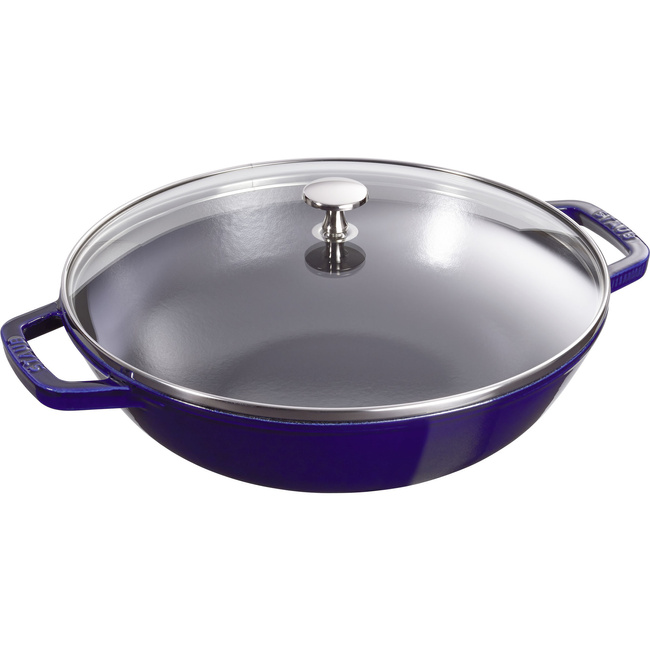 Wok Żeliwny z Pokrywką 30 cm, Niebieski - Staub