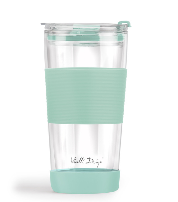 Kubek termiczny szklany ze słomką 600 ml miętowy Fuori 30428 - Vialli Design