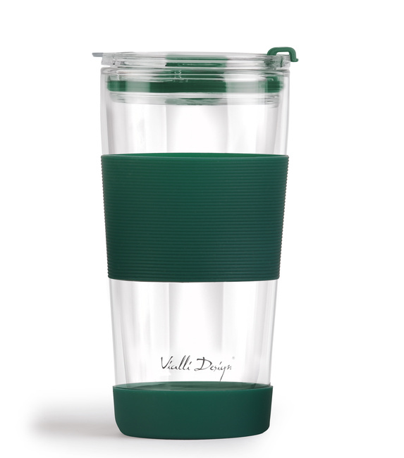 Kubek termiczny szklany ze słomką 600 ml Zielony Fuori 30398 - Vialli Design