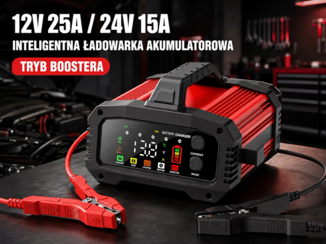 Extralink | Inteligentny prostownik samochodowy z trybem napraw Agm | 12V, 24V, 25A
