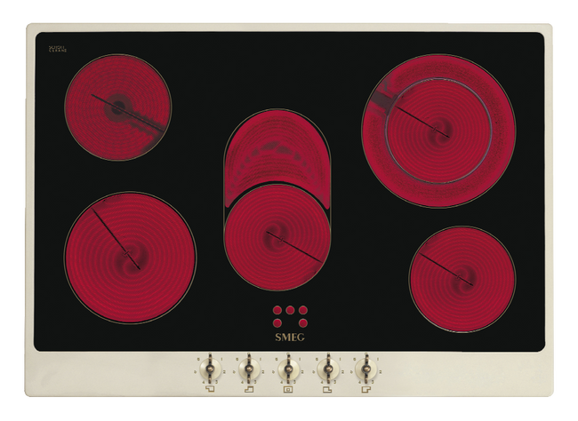 Smeg - Płyta Kuchennna Coloniale P875po Kremowy + Czarne Szkło (Pokrętła Z Mosiądzu)