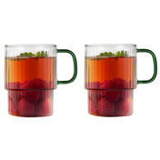 Szklanki ryflowane z zielonym uchem 350 ml Livio zestaw 2 szt Vialli Design