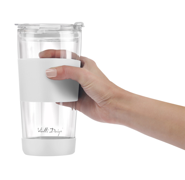 Kubek termiczny szklany ze słomką 600 ml biały Fuori - Vialli Design