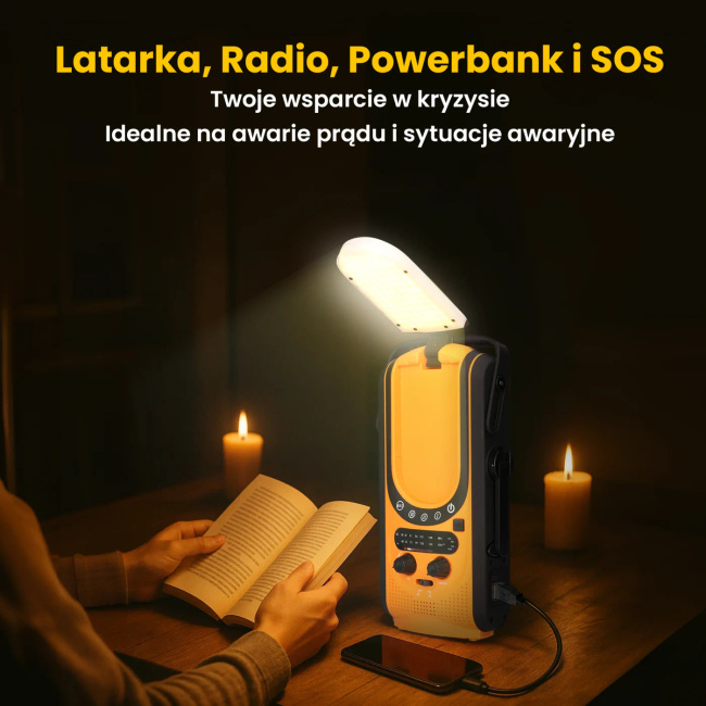 EXTRALINK Radio Awaryjne Solarne z Korką Dynamo Powerbank 6000mAh Latarka SOS