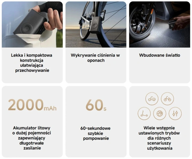 Kompresor przenośny Xiaomi Mijia Compact, czarny, 150 psi, akumulator 2000 mAh