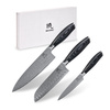 Shiori - 3-Set Kuro Murō + Santoku + Sifu - Zestaw Trzech Noży Ze Stali Damasceńskiej