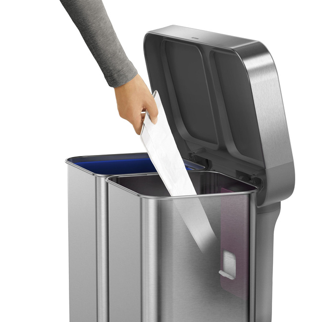 Kosz do segregacji Simplehuman CW2209, 58 l, szczotkowana stal, szara pokrywa