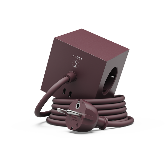 listwy zasilające z podwójnym USB-C 30 W i magnetyczną podstawą 1,8 m bordowe Square 1 - Avolt