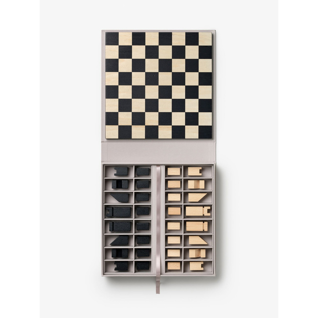 Szachy drewniane Printworks Legacy The Functionalist, geometryczne figury, szare