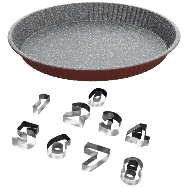 Blacha do pieczenia 26cm i 10 form srebrny bordowy - Tognana