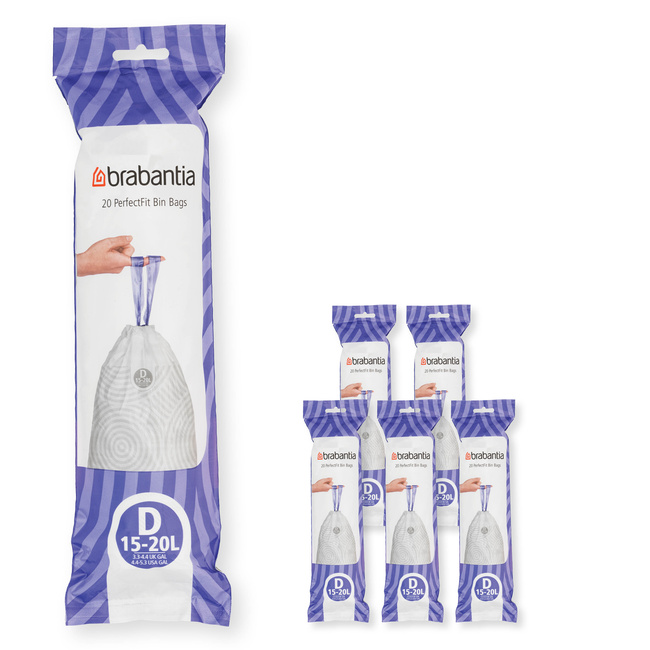 Worki na śmieci Brabantia PerfectFit rozmiar D, 15 do 20 l, 120 sztuk