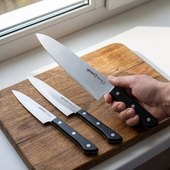 Zestaw 3 Noży Kuchennych Samura Harakiri SHR-0220B - Stal Nierdzewna AUS-8, Czarna Rękojeść ABS