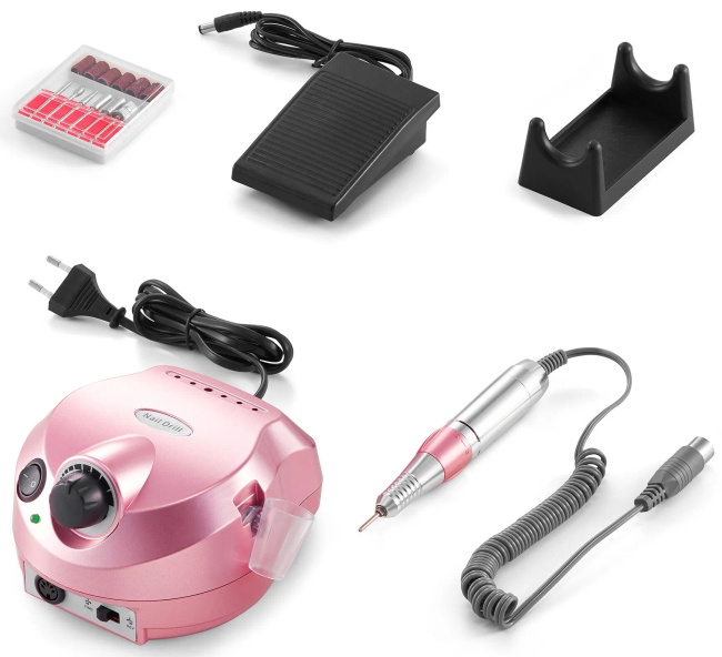 Frezarka do paznokci Extralink Nail Drill 202 z pedałem nożnym, 65 W, różowa