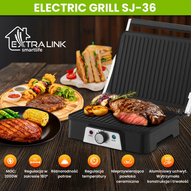 Extralink Smart Life Electric Grill Sj-36 | Grill elektryczny | 2000W, Grill z regulacją temperatury