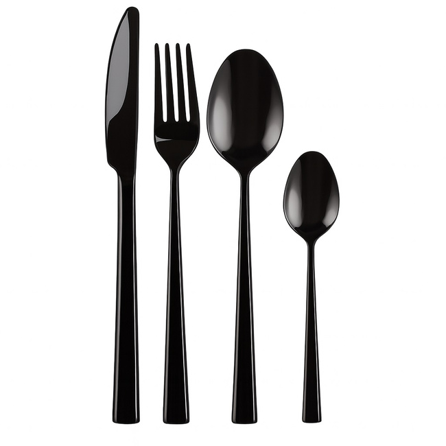 Komplet sztućców Kulig Piano Shiny Black, 24 elementy dla 6 osób, czarny połysk