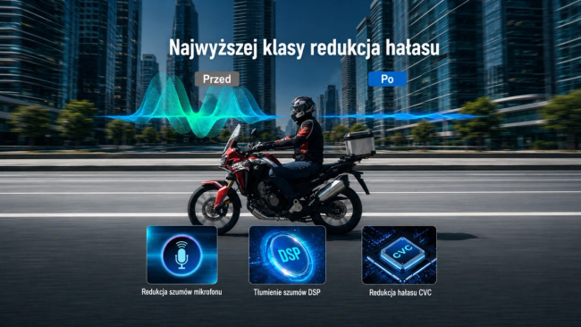 Extralink | Interkom Motocyklowy | Dla 6 Osób, Bluetooth 5.1, Polski Lektor, Redukcja Szumów