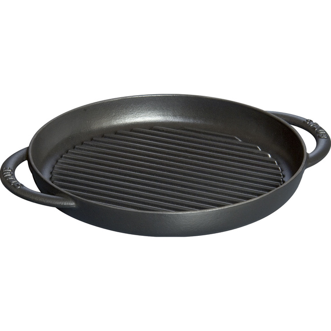 Okrągła Patelnia Żeliwna Grillowa Z Dwoma Uchwytami 26 cm, Czarny - Staub