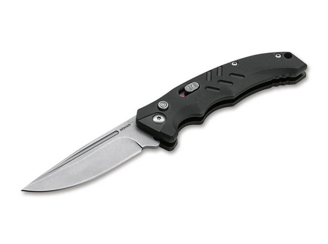Nóż automatyczny Boker Plus Intention II Black, ostrze 8 cm ze stali D2, rękojeść G10