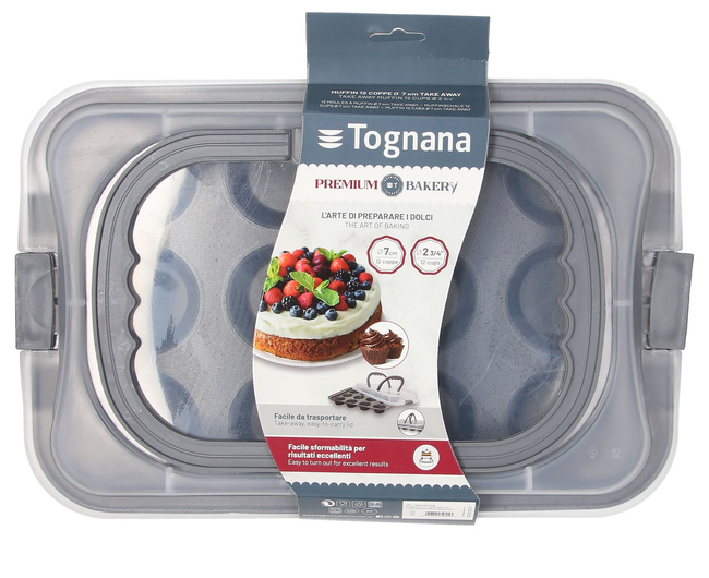 Forma na 12 muffinek prostokątna z pokrywą Premium - szary - Tognana