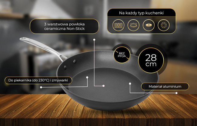 Shiori - Aluguss Pro patelnia z powłoką ceramiczną indukcja 28 cm