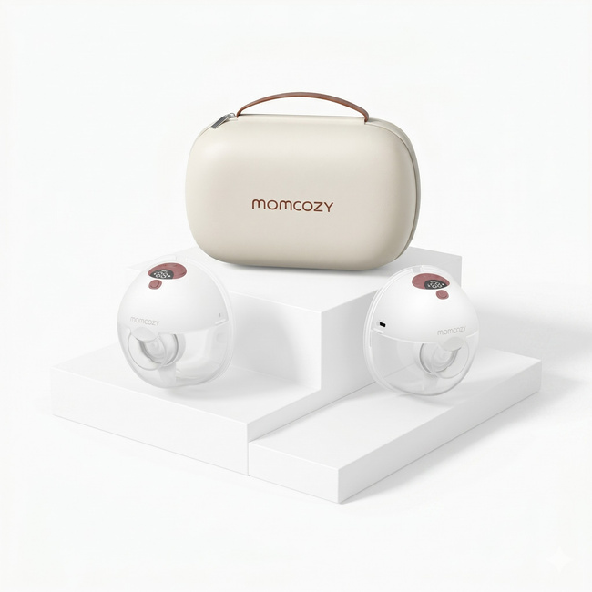 Momcozy M5 Smart Wearable Breast Pump – Laktator muszlowy | Sterowanie aplikacją, bezprzewodowy, podwójny, kolor czerwony