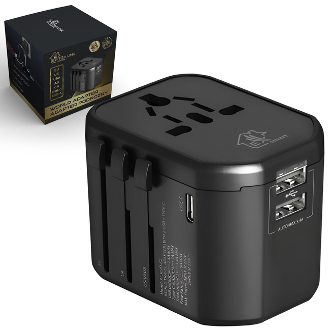Extralink Smart Life Adapter dla podróżnych EU/UK/USA/AU/CH + USB-C, USB-A