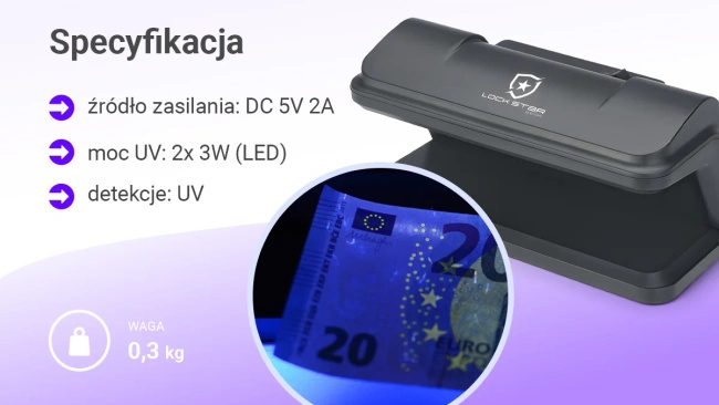 Detektor banknotów i dokumentów Extralink LockStar N-115 z lampą UV LED 2 x 9 W