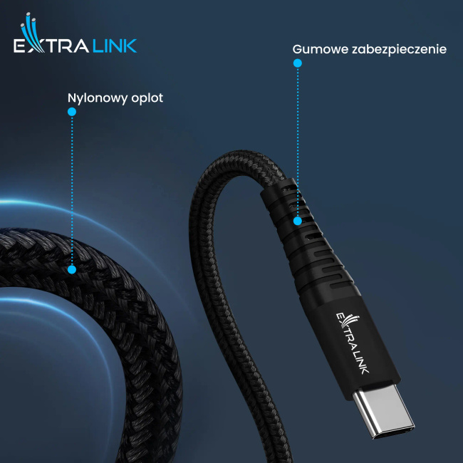 Extralink Smart Life Braided 15w Usb Type-a to Type-c 2m Czarny | Kabel Usb | 5v 3a
