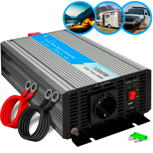 Przetwornica napięcia Extralink OPIP-1000W, czysty sinus, 12 V na 230 V, 1000 W