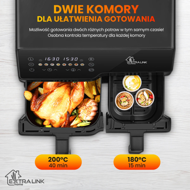 Extralink Home Air Fryer SJ-1000 10L EU | Frytkownica | (6L+4L) 2500W