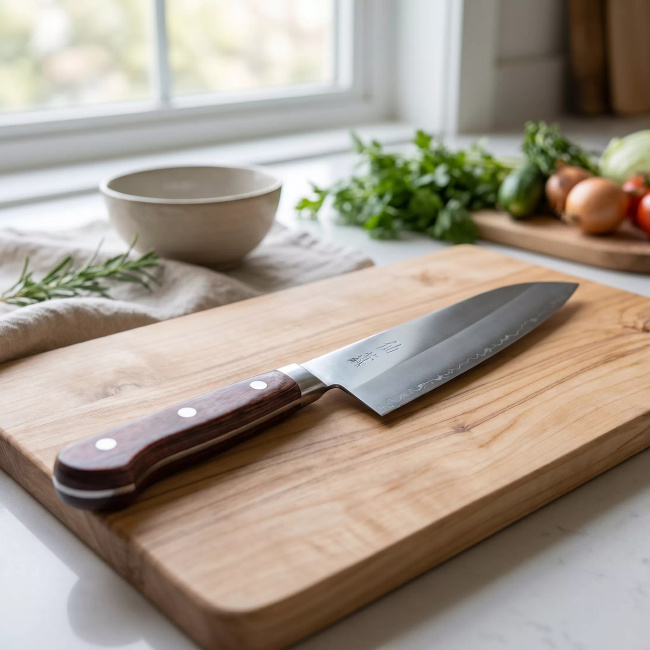 Suncraft Clad Nóż Santoku 16.7 cm ze Stali San Mai / AUS10, Rękojeść Pakka Wood