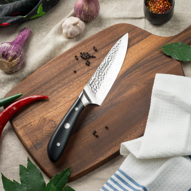 Mały nóż szefa kuchni Fissman Hattori 16 cm, młotkowane ostrze ze stali 420J2