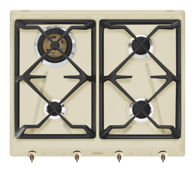 Smeg - Płyta Gazowa, 60 Cm, Coloniale Coloniale SrV864Pogh Kremowy (Pokrętła W Kolorze Mosiężnym)