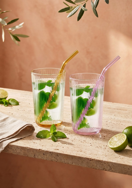 Szklanki z kolorowym dnem 500 ml ze słomkami Vibra - Vialli Design