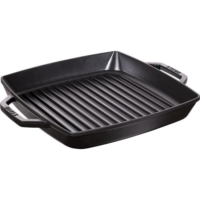 Kwadratowa patelnia żeliwna grillowa z dwoma uchwytami 28 cm, czarny - Staub