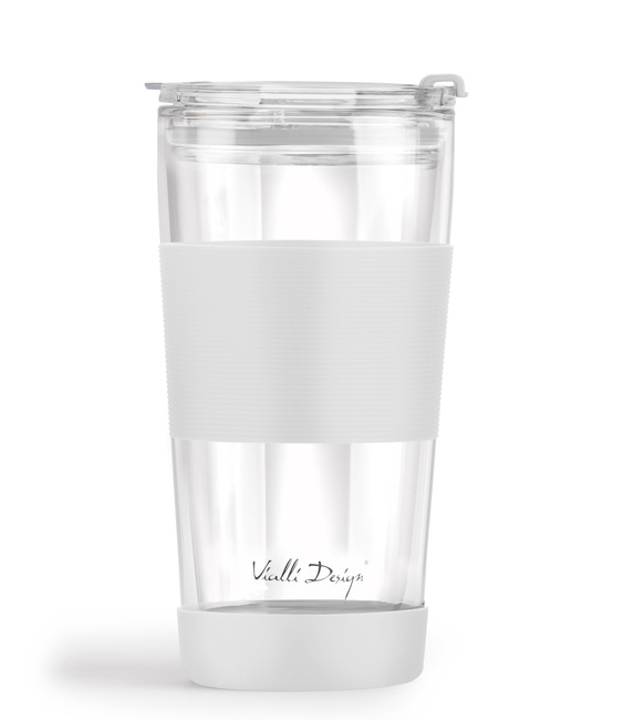 Kubek termiczny szklany ze słomką 600 ml biały Fuori - Vialli Design