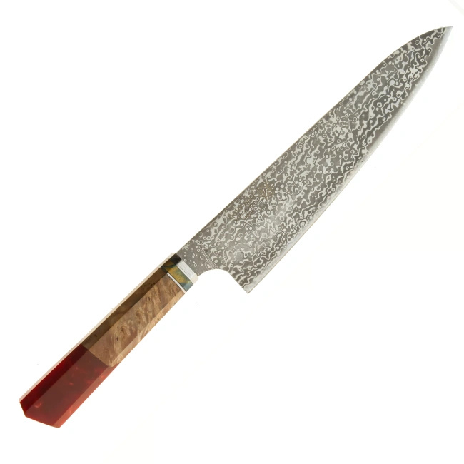 Dan Woo Nóż Kuchenny Santoku ze Stali Damasceńskiej, Ostrze 15.5 cm