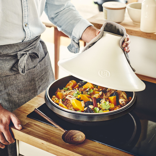 garnki do gotowania na indukcji 33 cm 4 l tagine delight biało-czarny - Emile Henry
