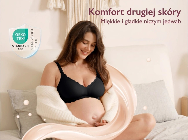 Biustonosz do karmienia Momcozy YN46 bezszwowy push-up, rozmiar M, czarny w kwiaty