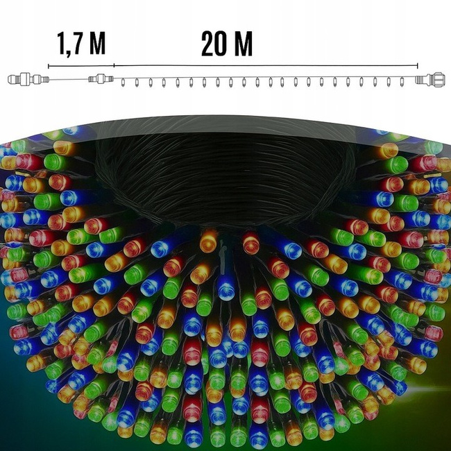EXTRALINK Lampki choinkowe świąteczne 21,7m 300 LED multikolor do użytku zewnętrznego i wewnętrznego