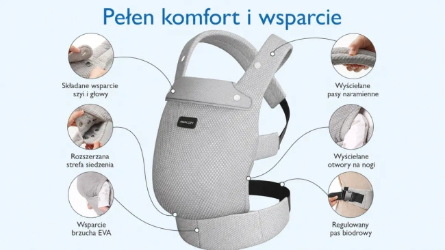 Nosidełko dla niemowląt i dzieci Momcozy BC001 PureHug, szare, bawełniane