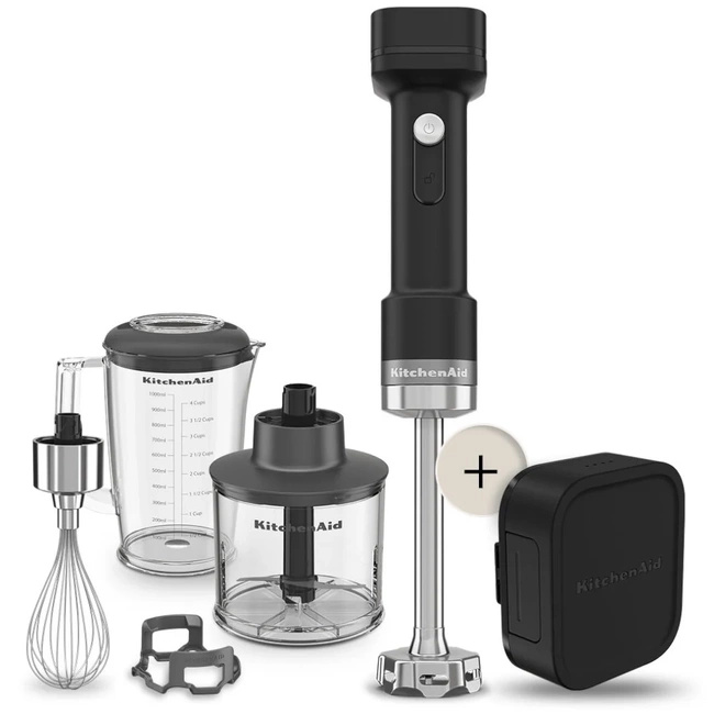 Bezprzewodowy blender ręczny KitchenAid Go z akcesoriami 5KHBRV75BM, czarny mat
