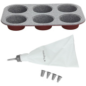 Blacha na 6 muffinów bordowa i rękaw do dekoracji - Tognana