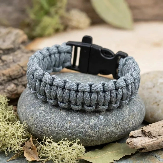 Survivalowa bransoletka Welde paracord Silver Camo z gwizdkiem, 22 cm