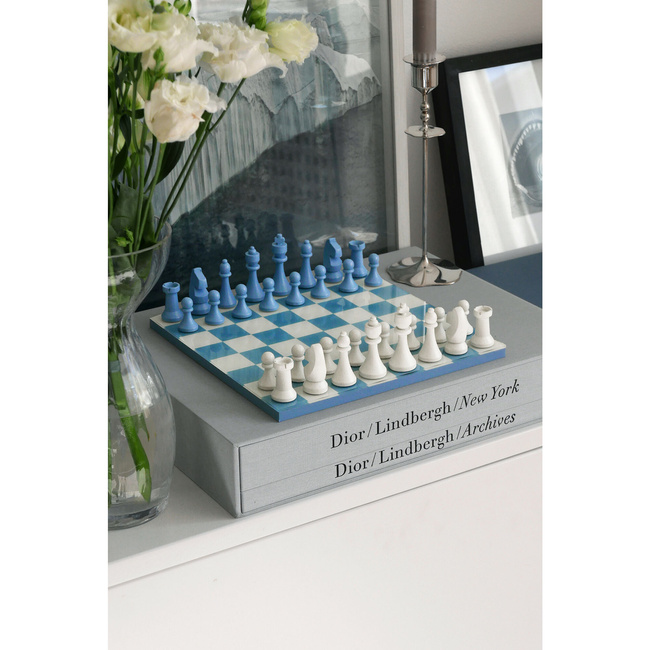 Szachy Printworks Classic Chess Dusty Blue, drewniane figury i plansza z akrylem