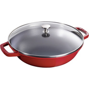 Wok żeliwny z pokrywką 30 cm, czerwony - Staub